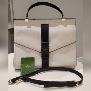 Kate Spade NY Rosaline Bow Black & White Leather Satchel Shoulder Bag